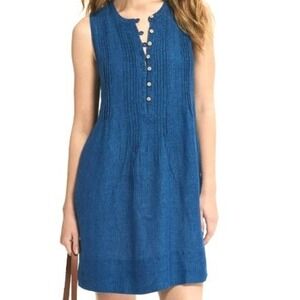FAHERTY Women's XXS Indigo Blue Pintuck Sleeveless Isha Woven Linen Mini Dress